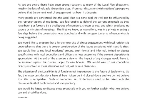 Open Letter from the Spelthorne Liberal Democrats on the Local Plan to Council Leader, Cllr Ian Harvey