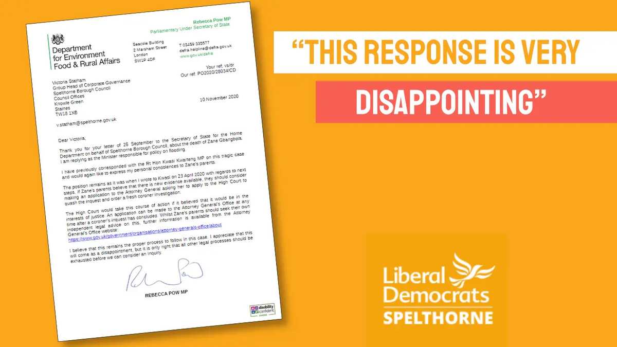 DEFRA replies to the Council's letter about the Zane Gbangbola tragedy ...